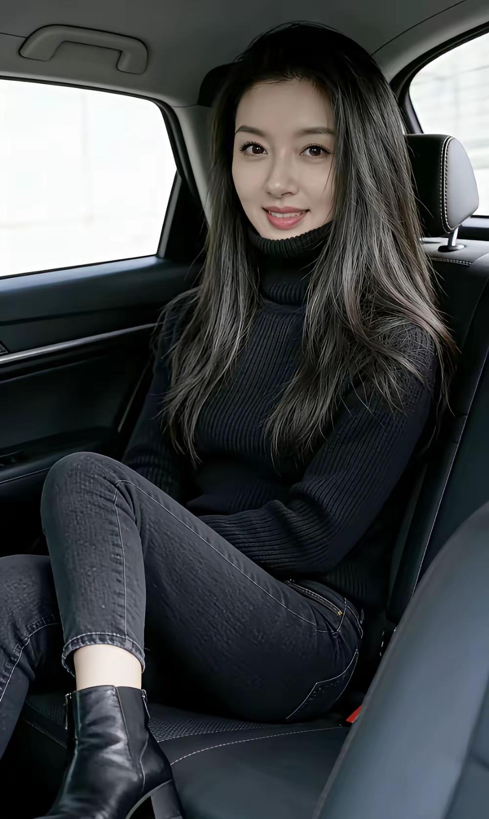 今年冬天的不同车中美人笑，风里发如云。