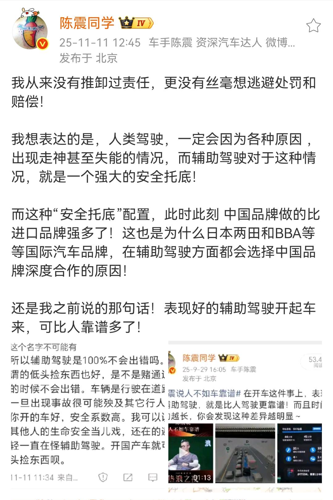 陈震：我从来没有推卸过责任，更没有丝毫想逃避处罚和赔偿！我想表达的是，人类驾