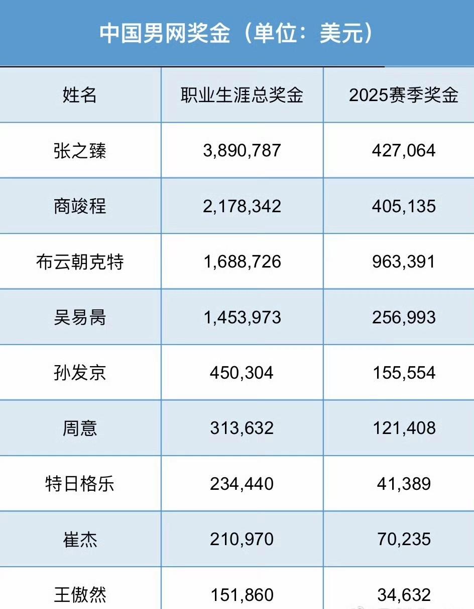 可以说除了前四位，中国大多数男网球员入不敷出，挣的奖金还不够开销……排名第9的