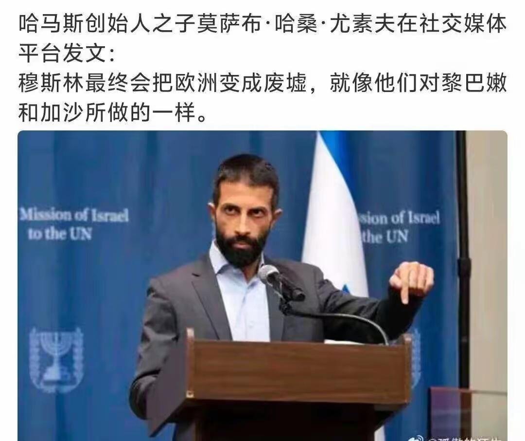看看背叛哈马斯的哈马斯王子莫萨布都瘦成啥样了？骨瘦如柴，皮包骨头。有人夸朱拉尼