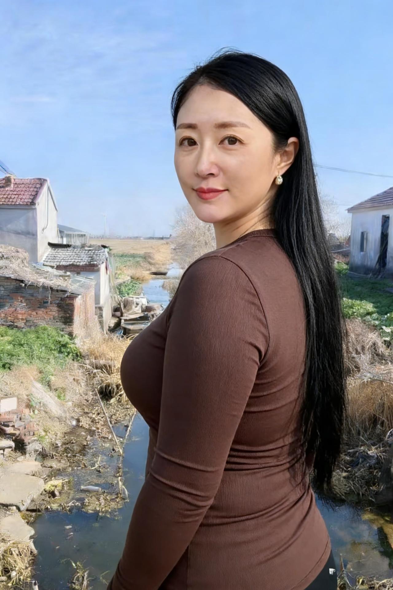 侧影里，她的轮廓如远山起伏，每一道曲线都诉说着丰盈的故事。耳坠轻摇，像风中的