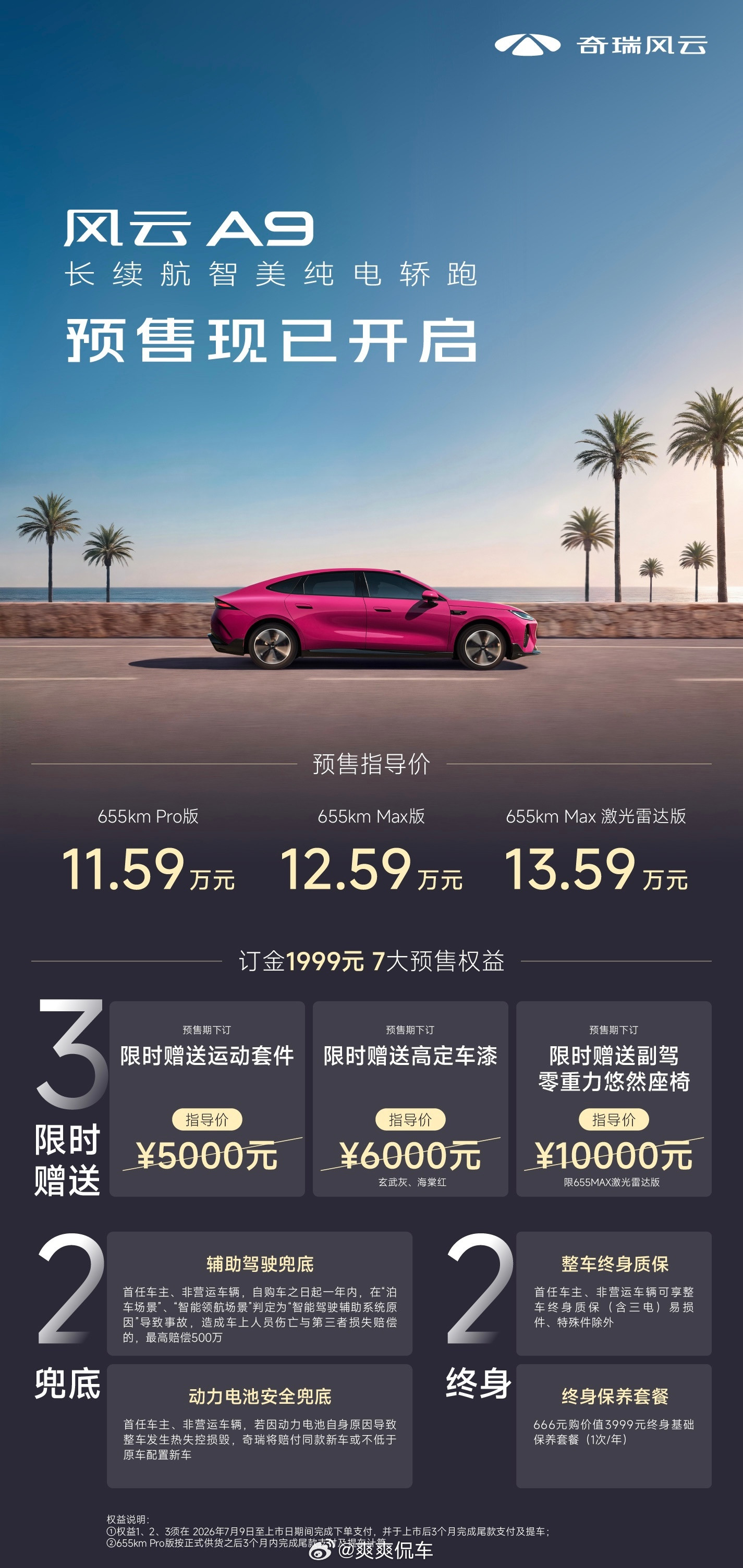风云A9开预售了，11.59万起，三款车型最高13.59万。说实话我对”入门减配