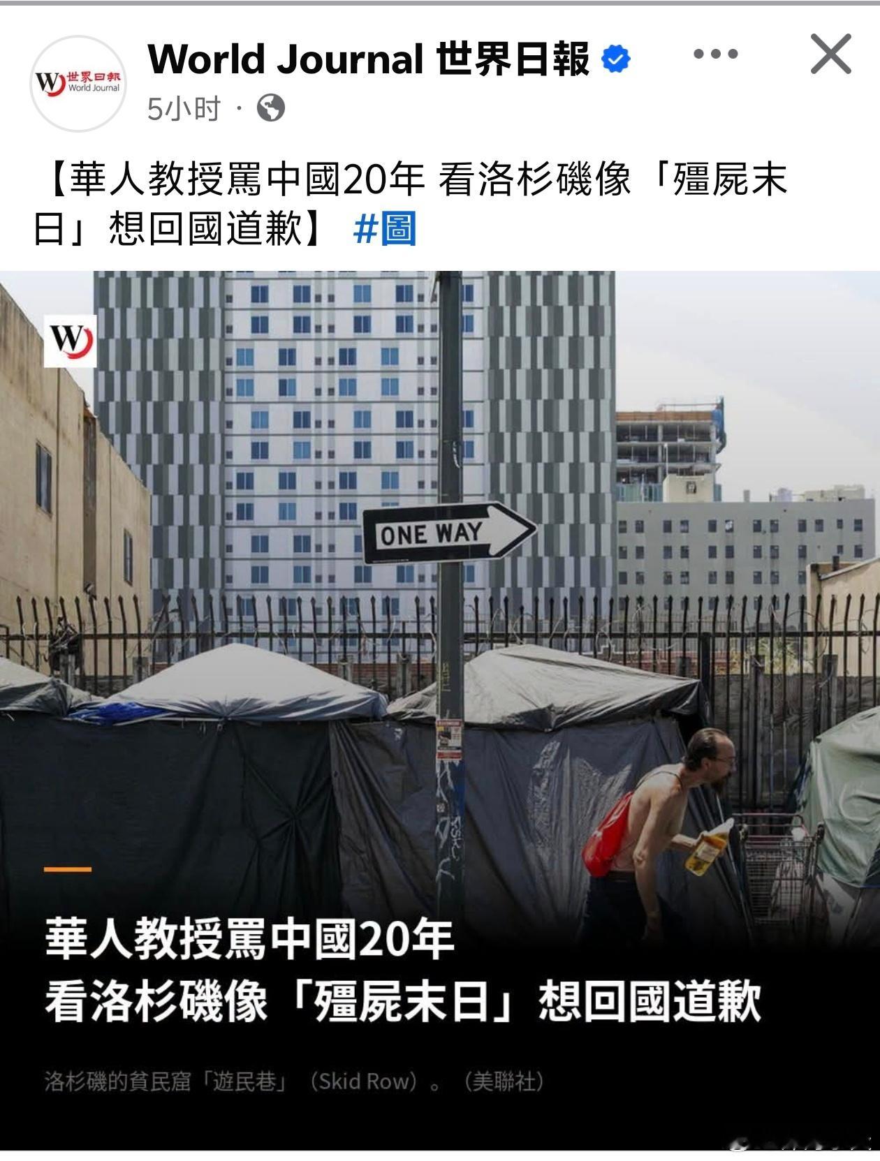 华人教授看洛杉矶像「僵尸末日」想回国道歉据纽约邮报报导，YouTube网红、主持