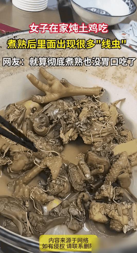 土鸡里面的是线虫吗？！一位女士嘴馋想吃鸡了于是买了一只土鸡回家吃结果