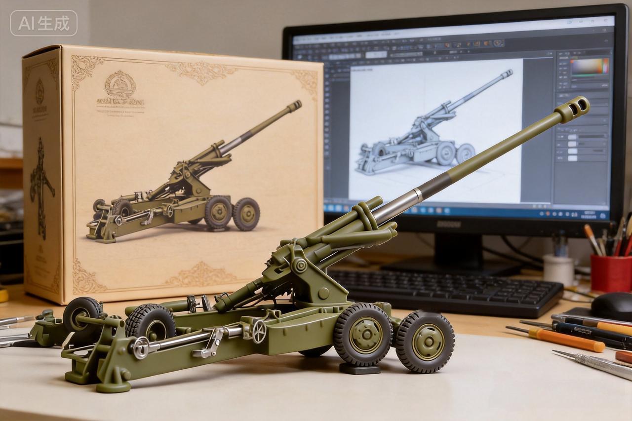 国产155毫米牵引式加农榴弹炮3D立体模型。有意思的是该型火炮在参加国庆阅兵展示