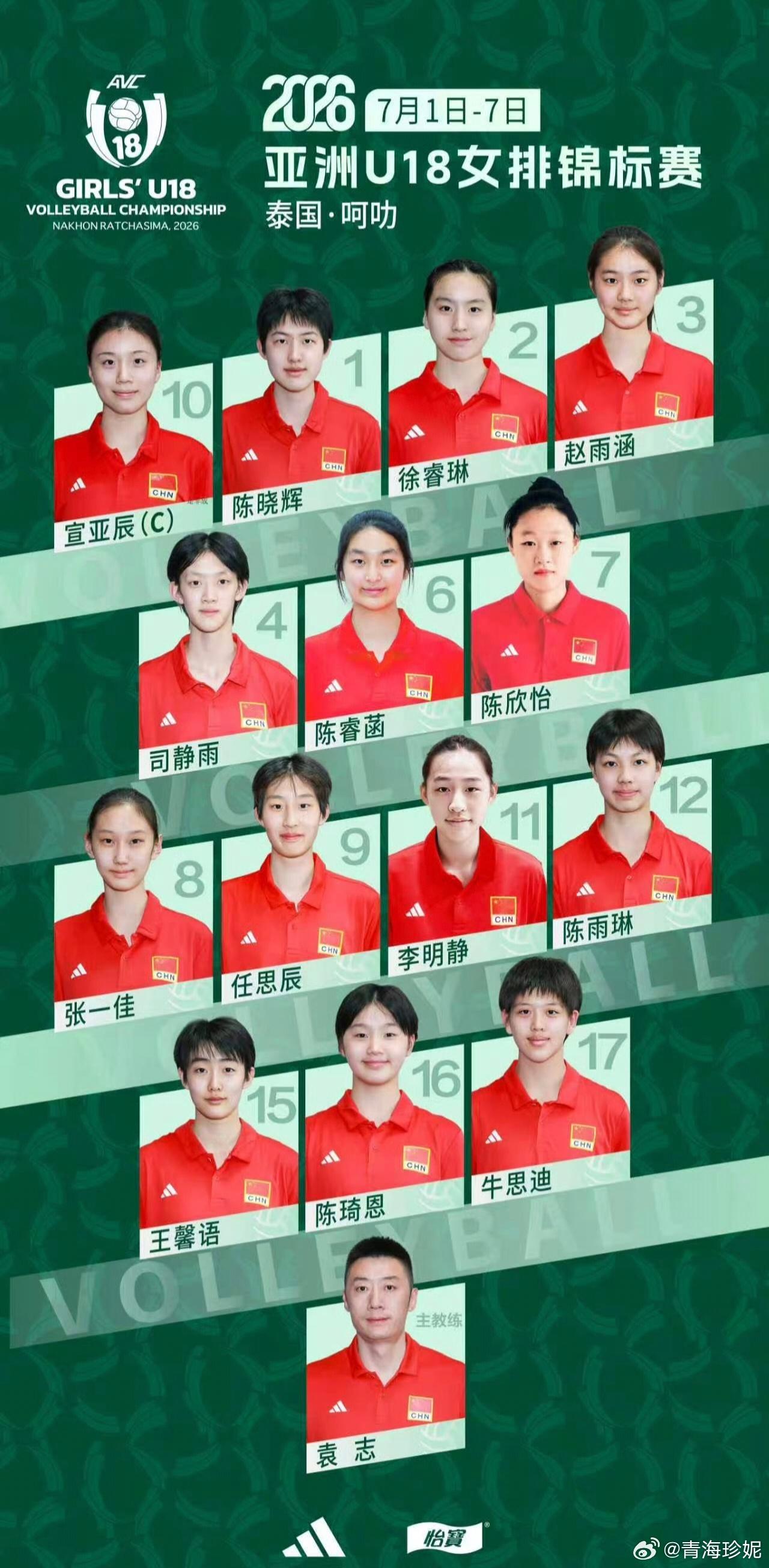 【U18女排亚锦赛】中国女排志在卫冕！于7月1日至7日进行的