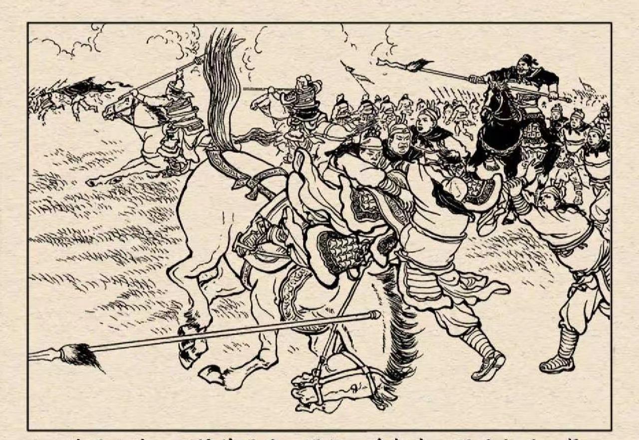 三国演义连环画：这员大将是谁？士兵们把他从马上拉下来生擒活捉了。画面中这员大