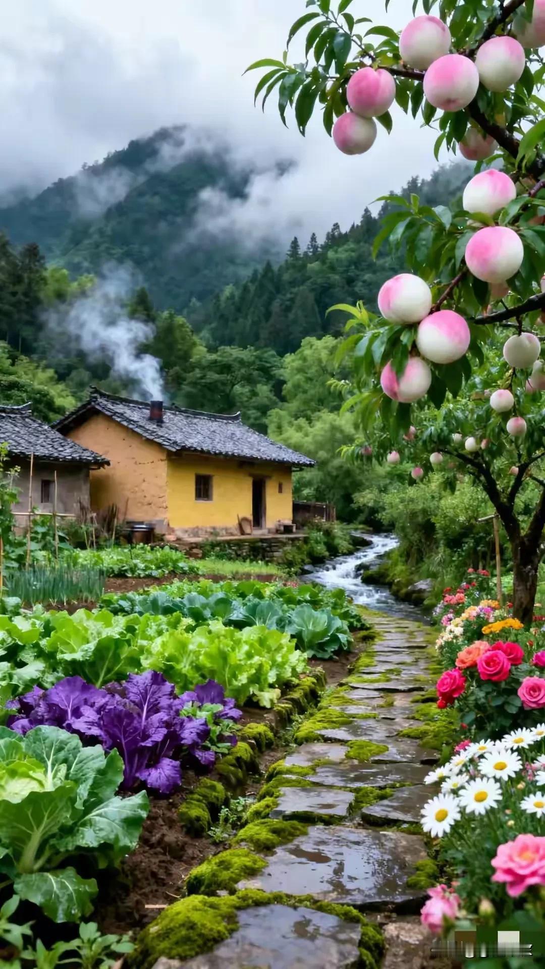 上联：桃枝挂露香沾院下联：炊烟渺渺农家乐