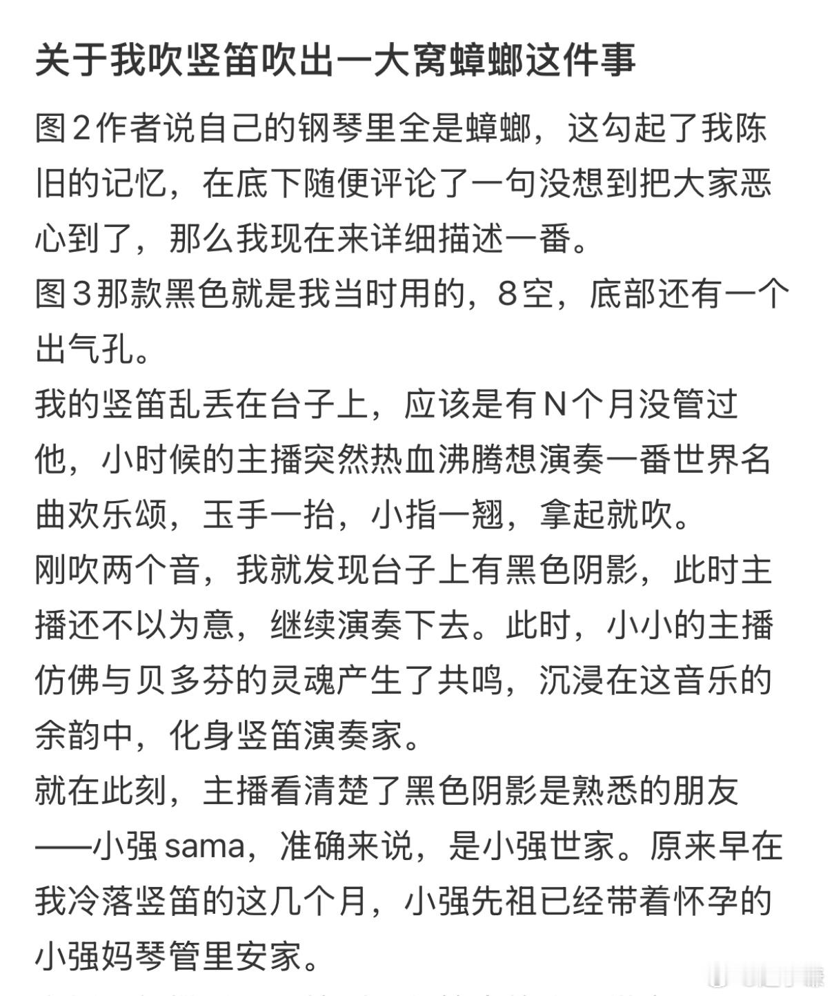 关于我吹竖笛吹出一大窝蟑螂这件事