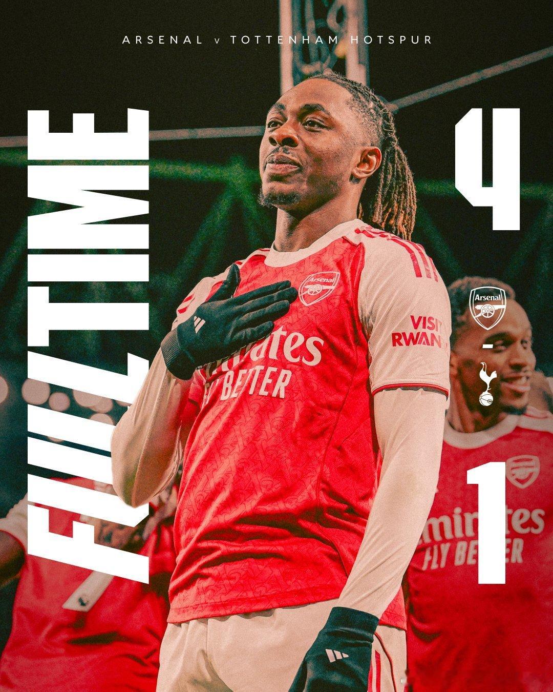 阿森纳4-1热刺北伦敦德比赢了✌🏻一早起来先是刷到比分、然后看到艾泽x3⚽️帽