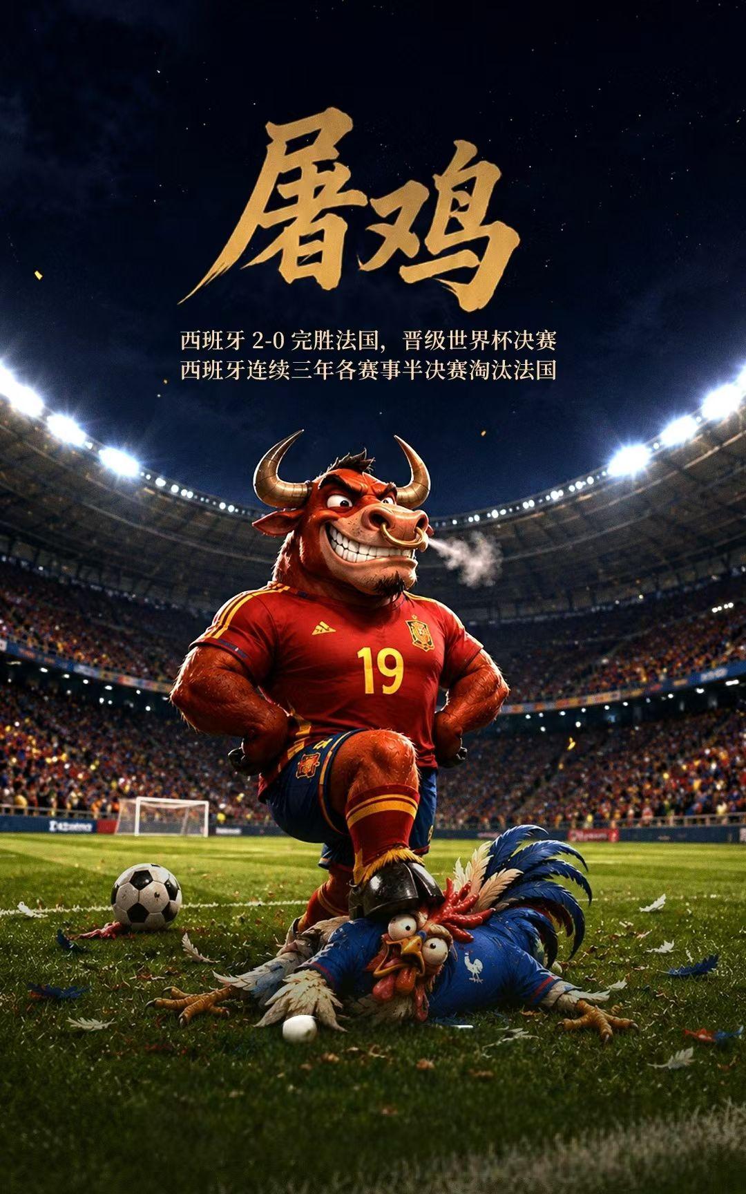 西班牙的未来会更加恐怖！西班牙淘汰法国，决赛将和阿根廷会师。根据世界杯半决赛先