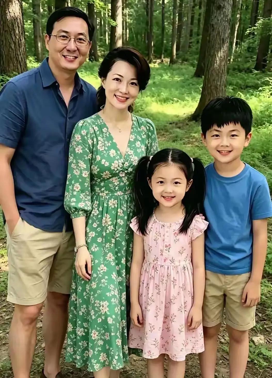 这是董卿的一家四口人吗？怎么不太像她呢？