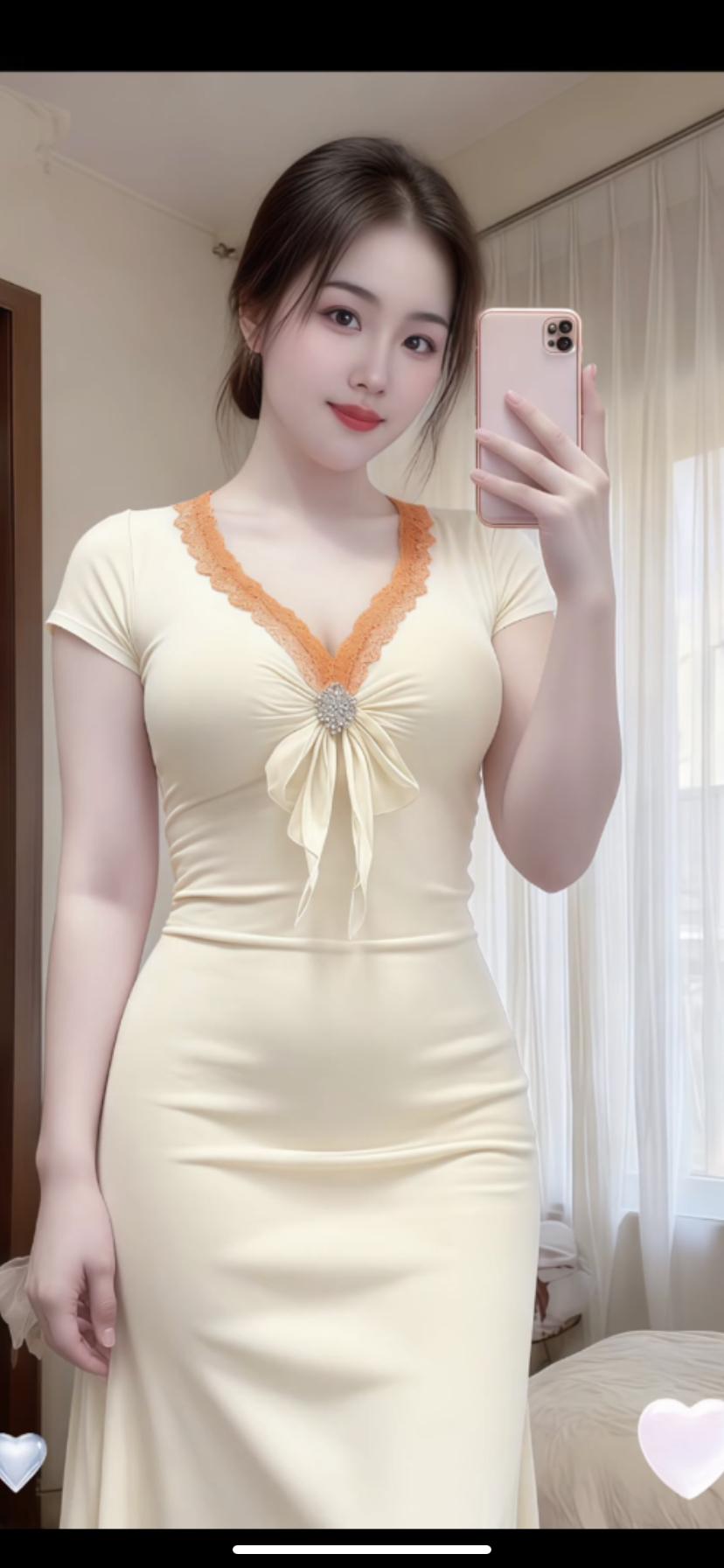 优雅气质连衣裙，甜美自拍，心心相印