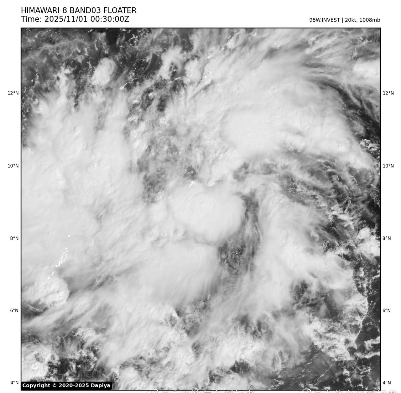 热带低压98W正在快速发展，日本气象厅已经对其发布烈风警报(GW)，预示着25号