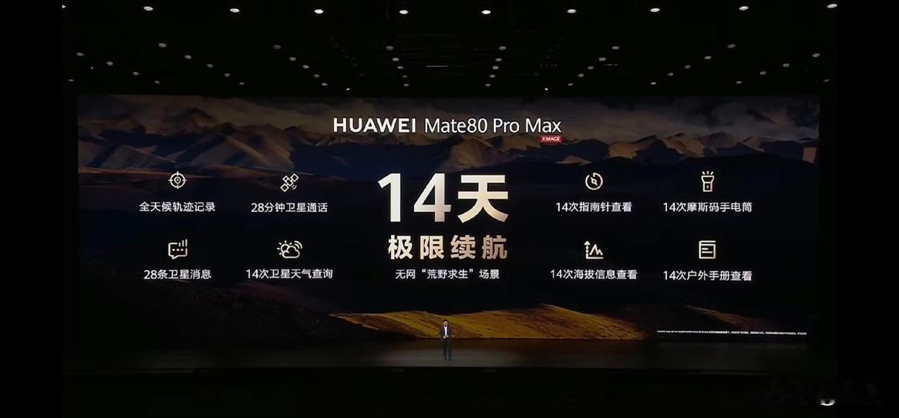 华为开创无网14天极限续航先河在mate80发布会上，余承东宣布mate80