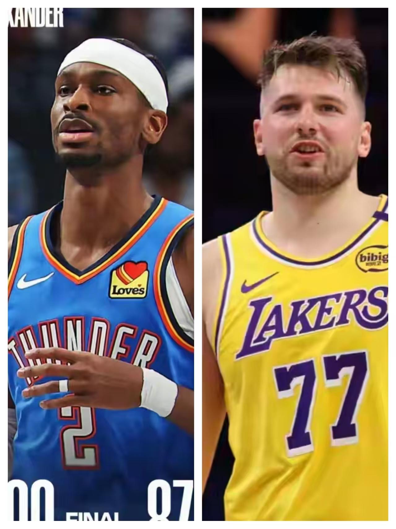 湖人客场96-139惨败雷霆，东契奇和亚历山大在本场比赛的数据对比：1、亚历