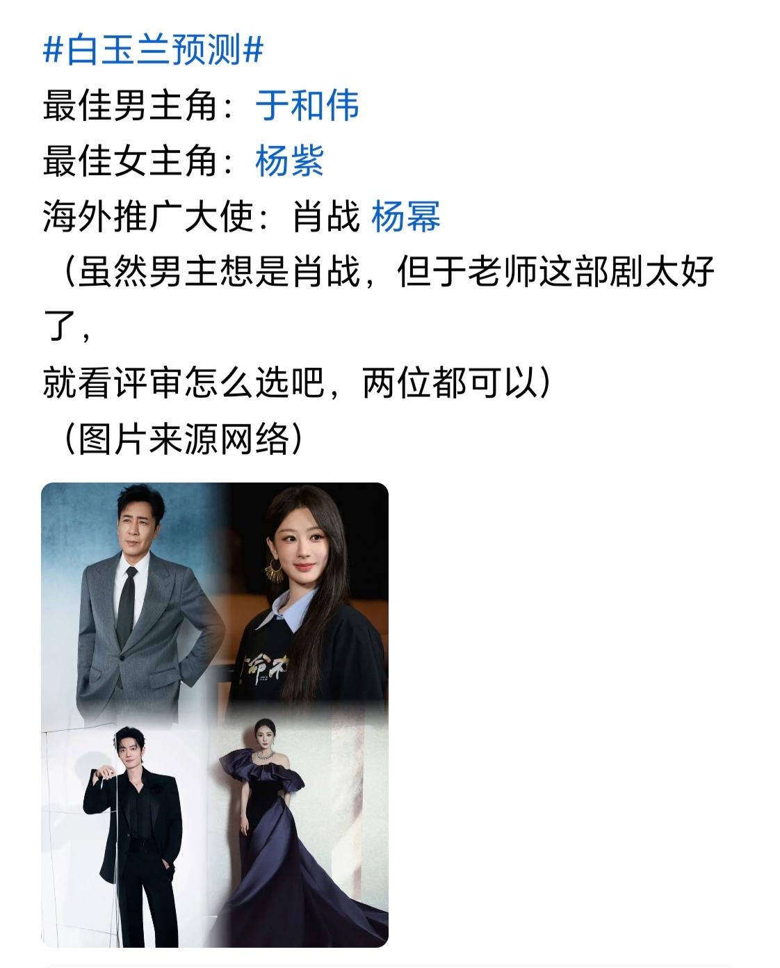 2026年白玉兰奖公布在即，最近全网都在预测杨紫将是这届视后。看这呼声，老实
