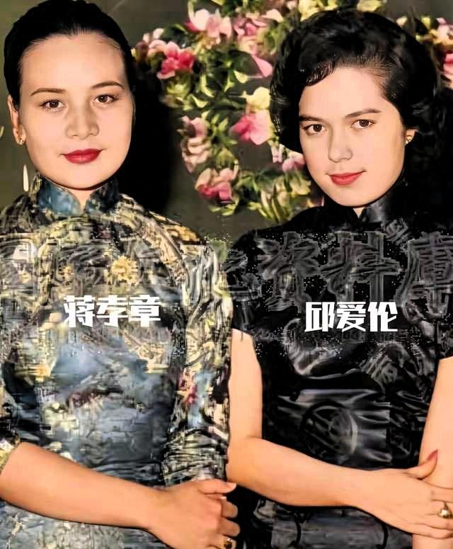 照片中左为蒋经国长女蒋孝章，长相端庄大气。右为蒋经国弟弟蒋纬国的第二任妻子邱