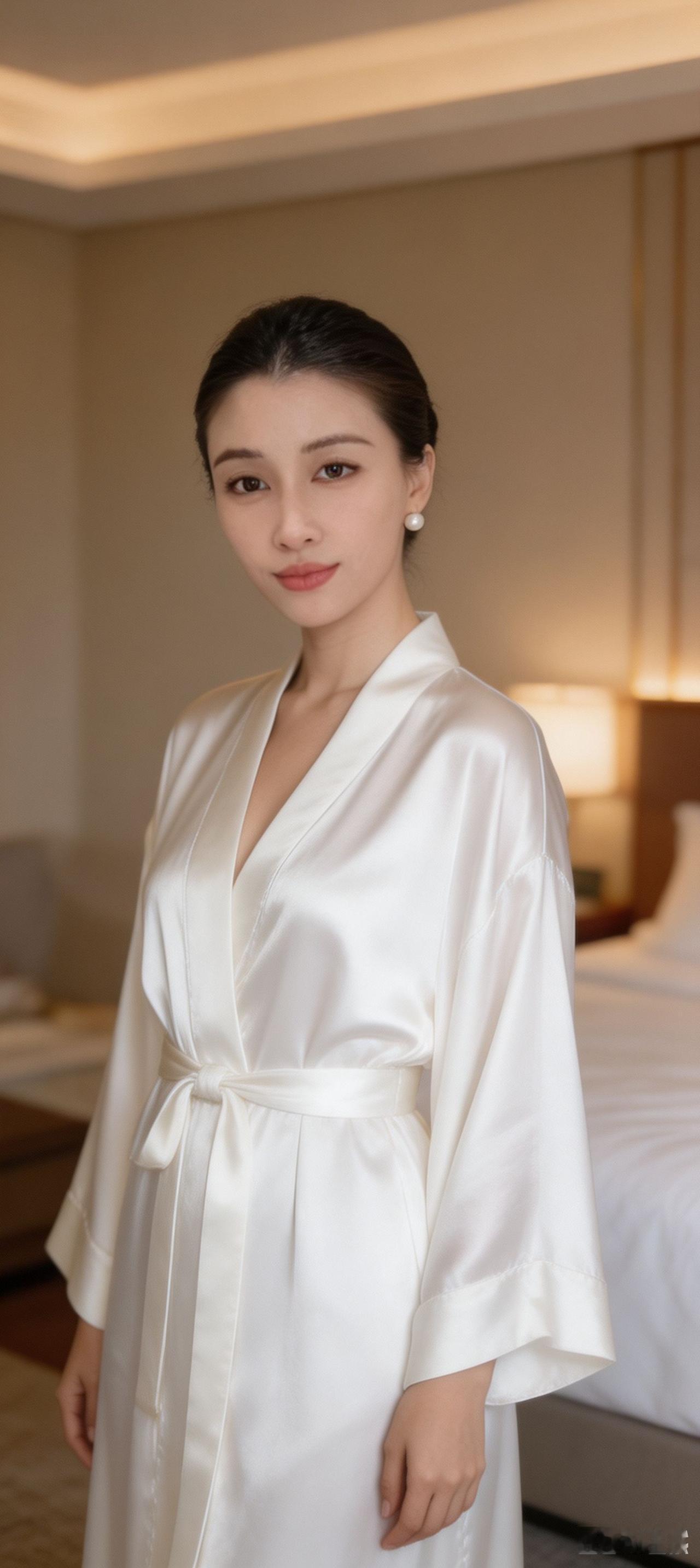 一个穿白色睡袍的漂亮姑娘。