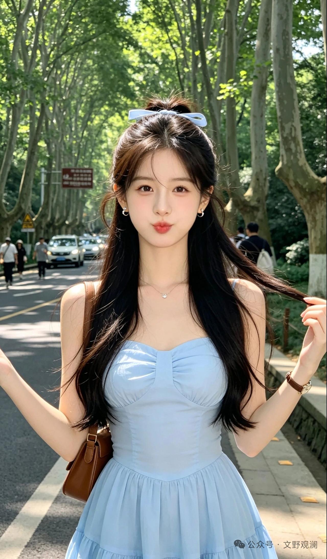 记录我的2026元气少女走在阳光明媚的林荫小道上，甜美又可爱。