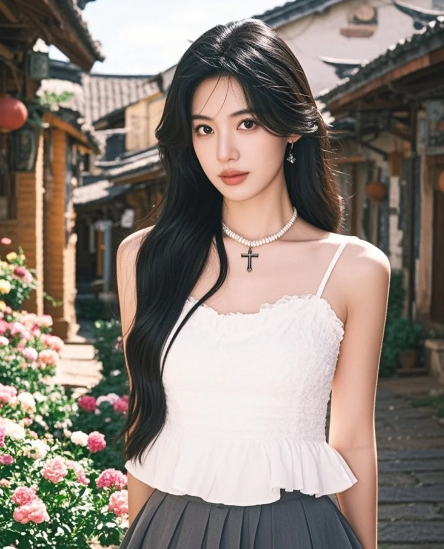 露锁骨与腰的柔美：电影级街头时尚写真