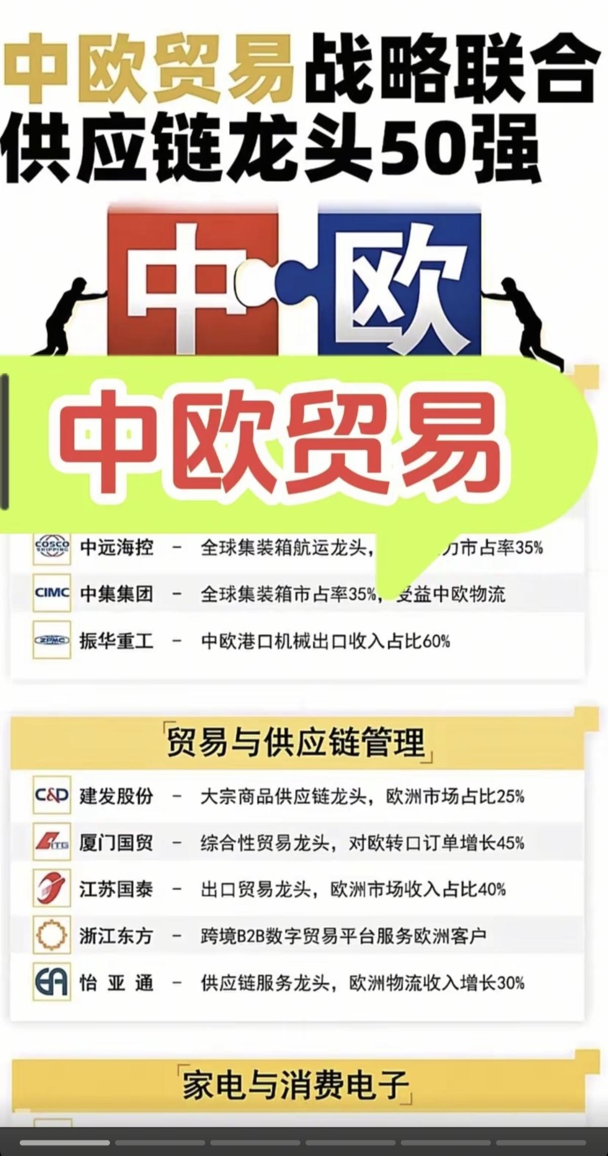 中欧贸易战略联合：供应链龙头50强！1.半导体供应链2.工业设备供应链3