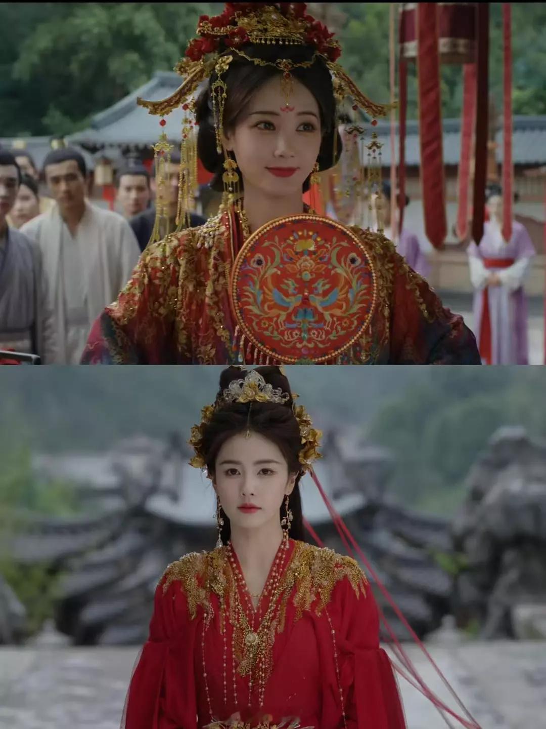 白鹿李一桐红衣大婚造型🈶，友友们感觉两个美女像吗？抖人总是分不清这两位造型