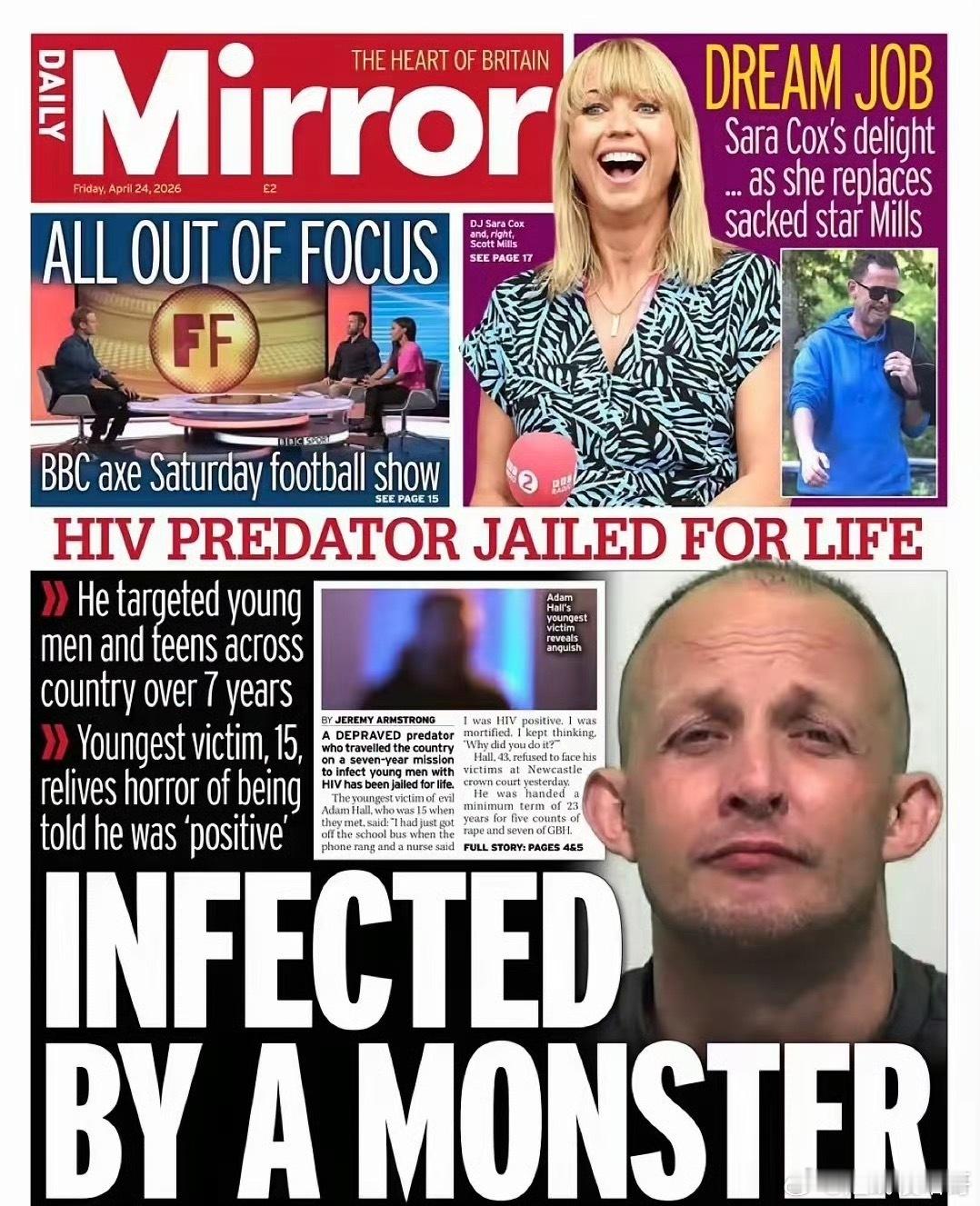 英国《每日镜报》披露一则骇人案件：英国一名43岁男子长期携带艾滋病毒，七年间辗转