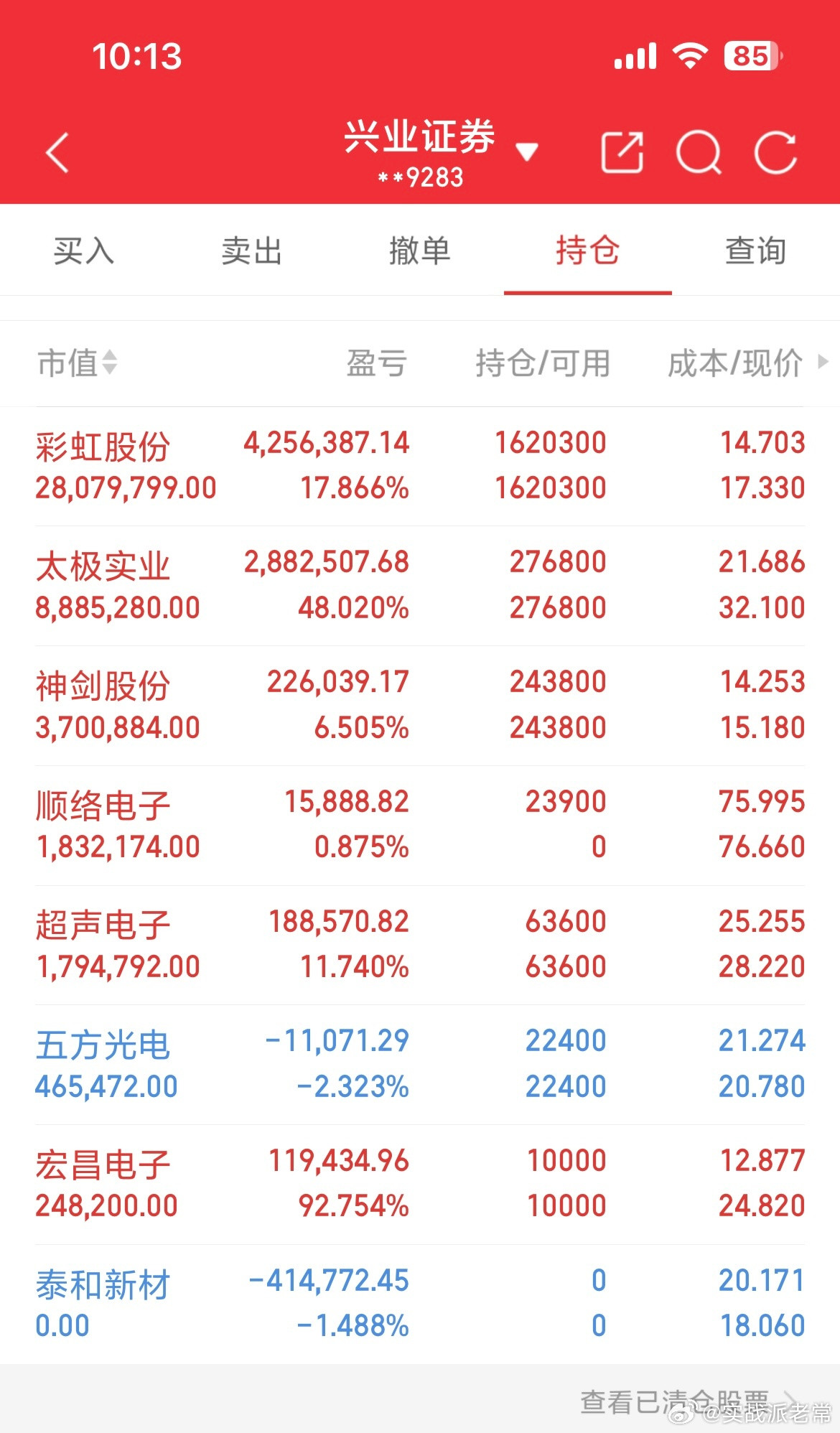 今日操作分享今日新建+顺络电子当前持仓看附图。今日离场。泰和新材操作拿捏不准，可