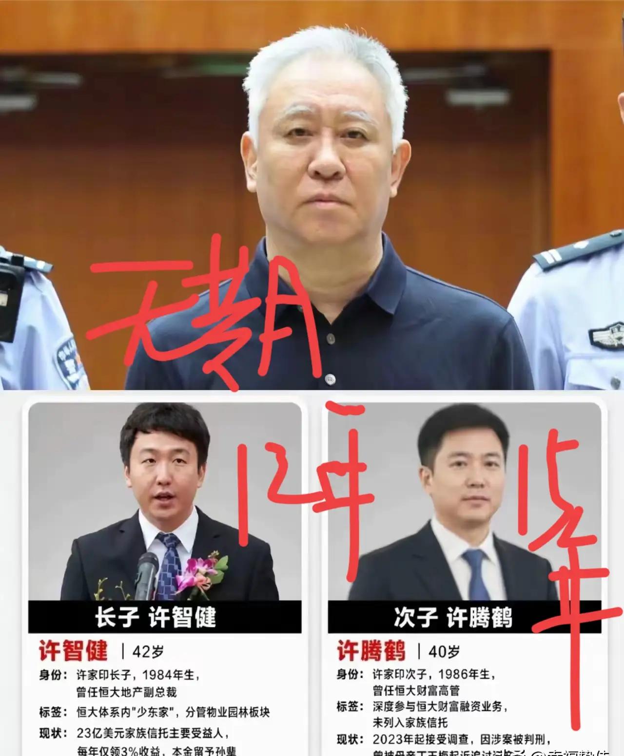 一个许家印害了亲生儿子还有一群人！许家印长子许智健42岁，次子许腾鹤约33岁