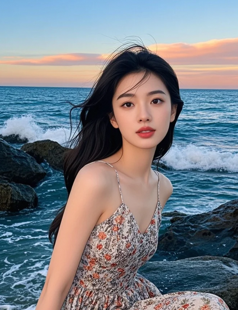 在海边拍照时，我想起了你