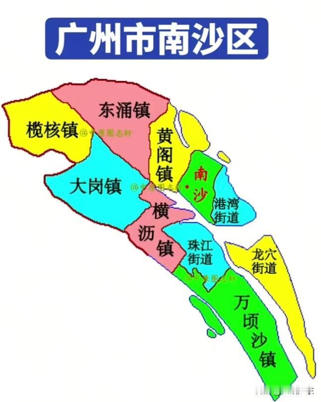 广州市南沙区面积800多平方公里，下辖10个街镇。其常住人口约98万
