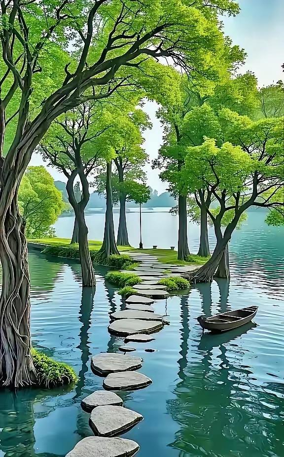 天净沙·春雨朦胧云遮树影连天，春雨轻笼柳烟。石径幽行渐远，小舟闲卧，一