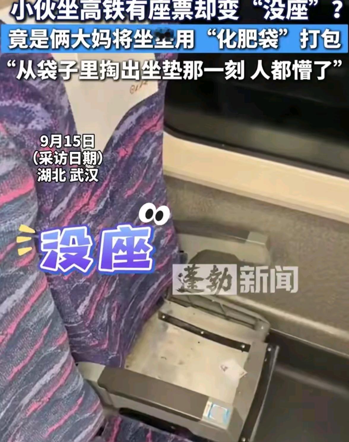 男子乘坐高铁，谁知来到对应座位时，却发现上面的坐垫没有了，一度以为是自己找错了位