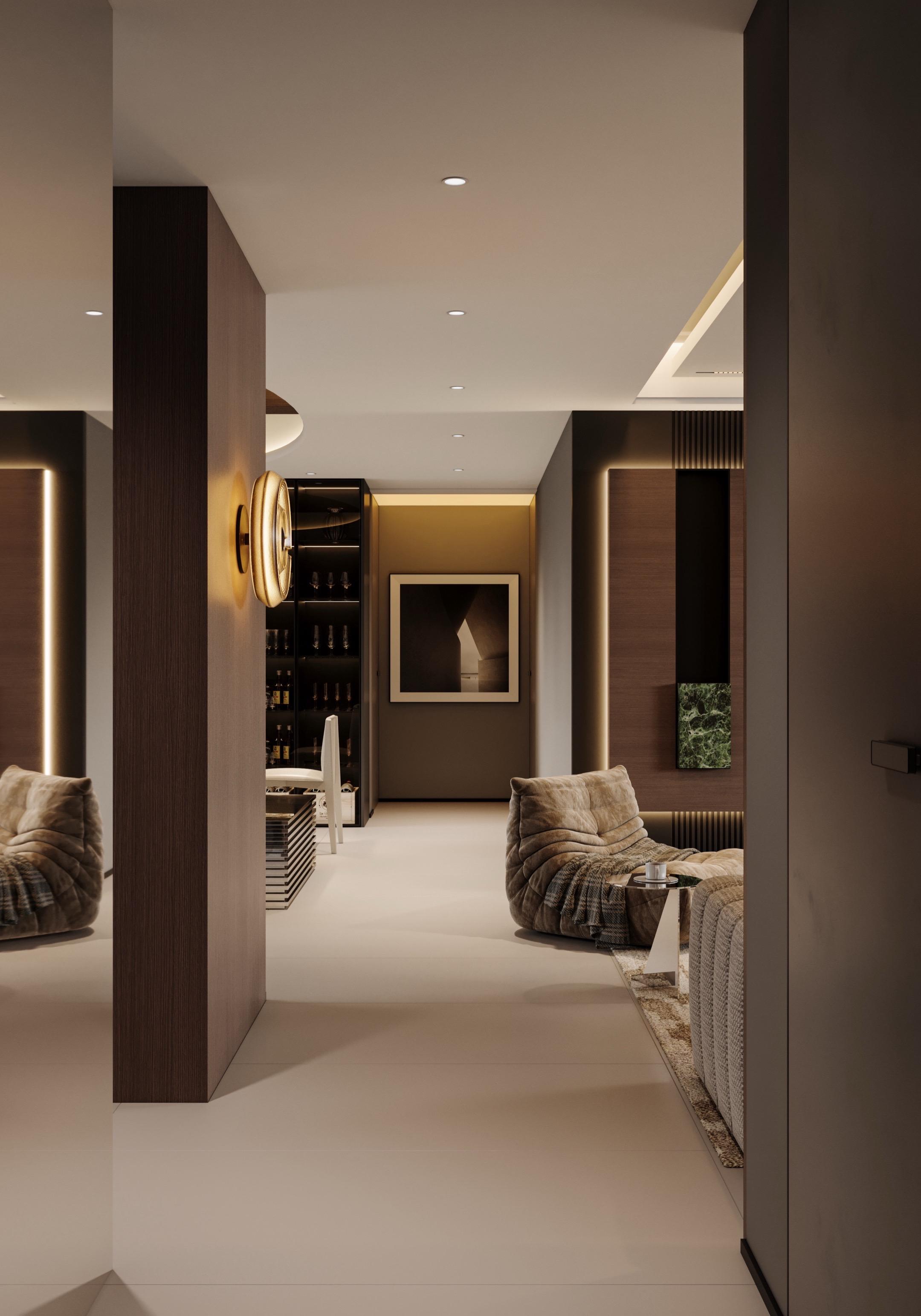 • 𝑳𝒀 𝑫𝑬𝑺𝑰𝑮𝑵 以沉稳的黑色定调空间气场，大面...