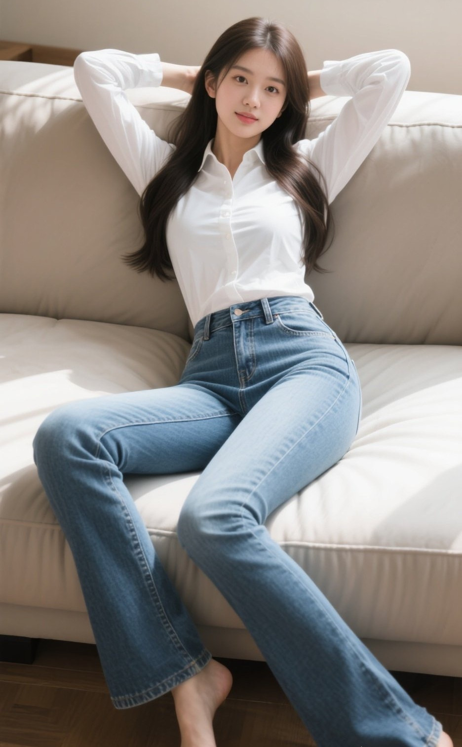 娇媚少妇甜睡如画，紧身牛仔勾勒风情