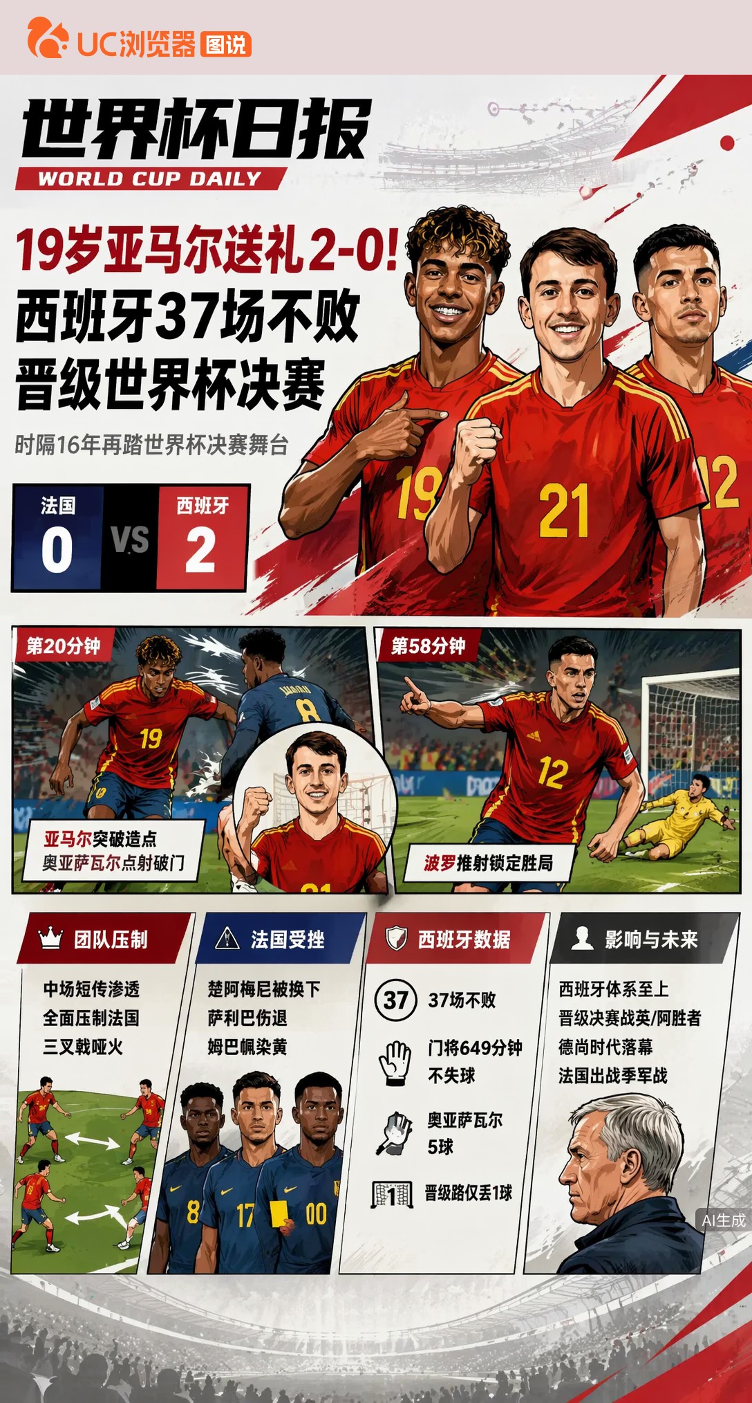 19岁亚马尔送礼2-0！西班牙37场不败晋级世界杯决赛