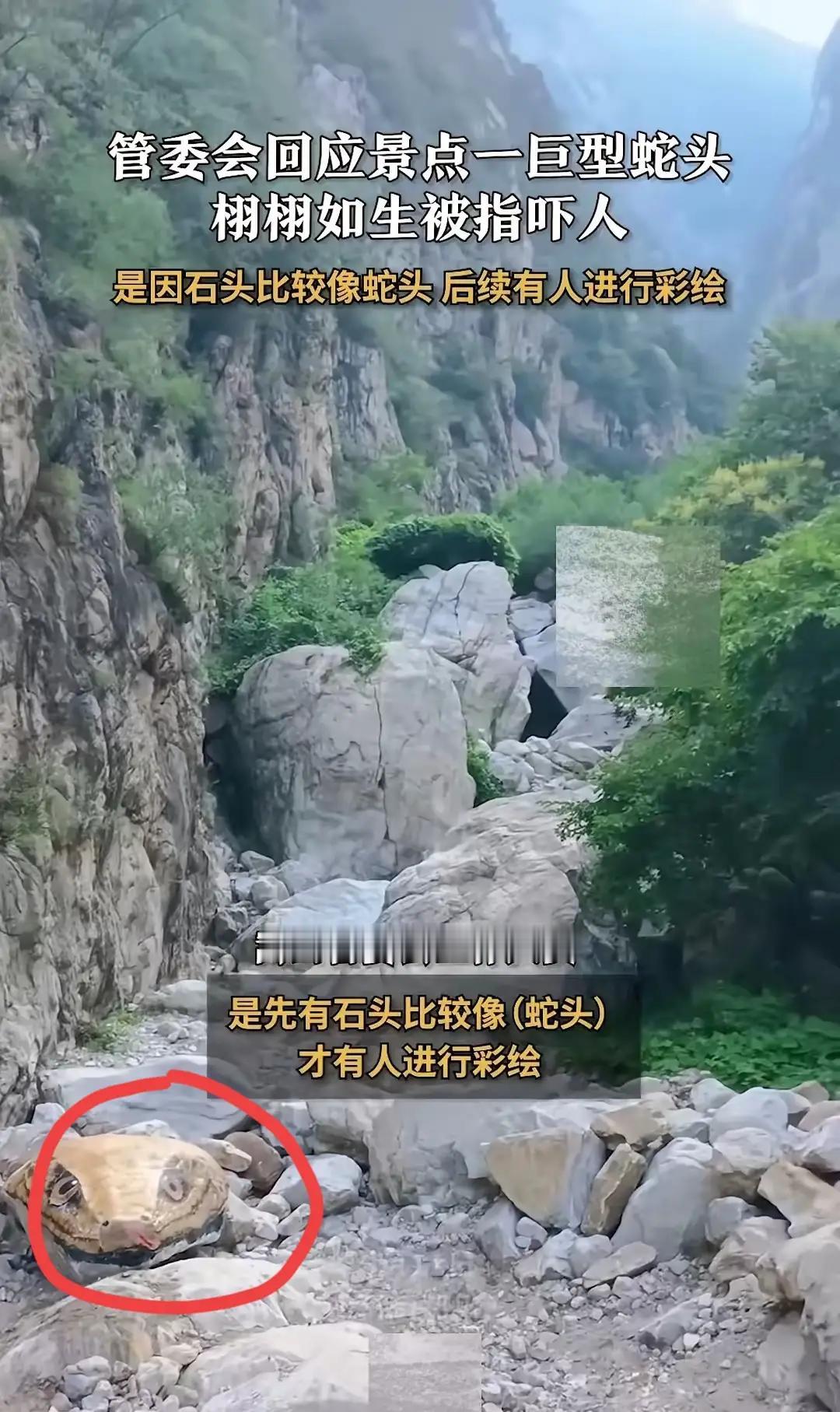 近日，河南一景区因一块“像蛇头”的巨石火爆网络，引发广泛关注。视频中，一条巨大的