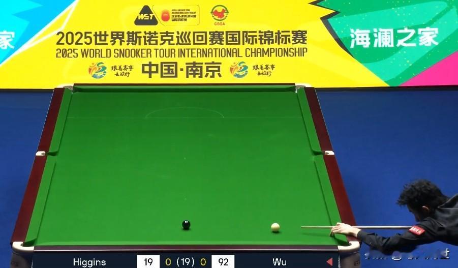 开门红！吴宜泽拿下至关重要的第一局。2025斯诺克国锦赛，约翰希金斯vs吴宜泽