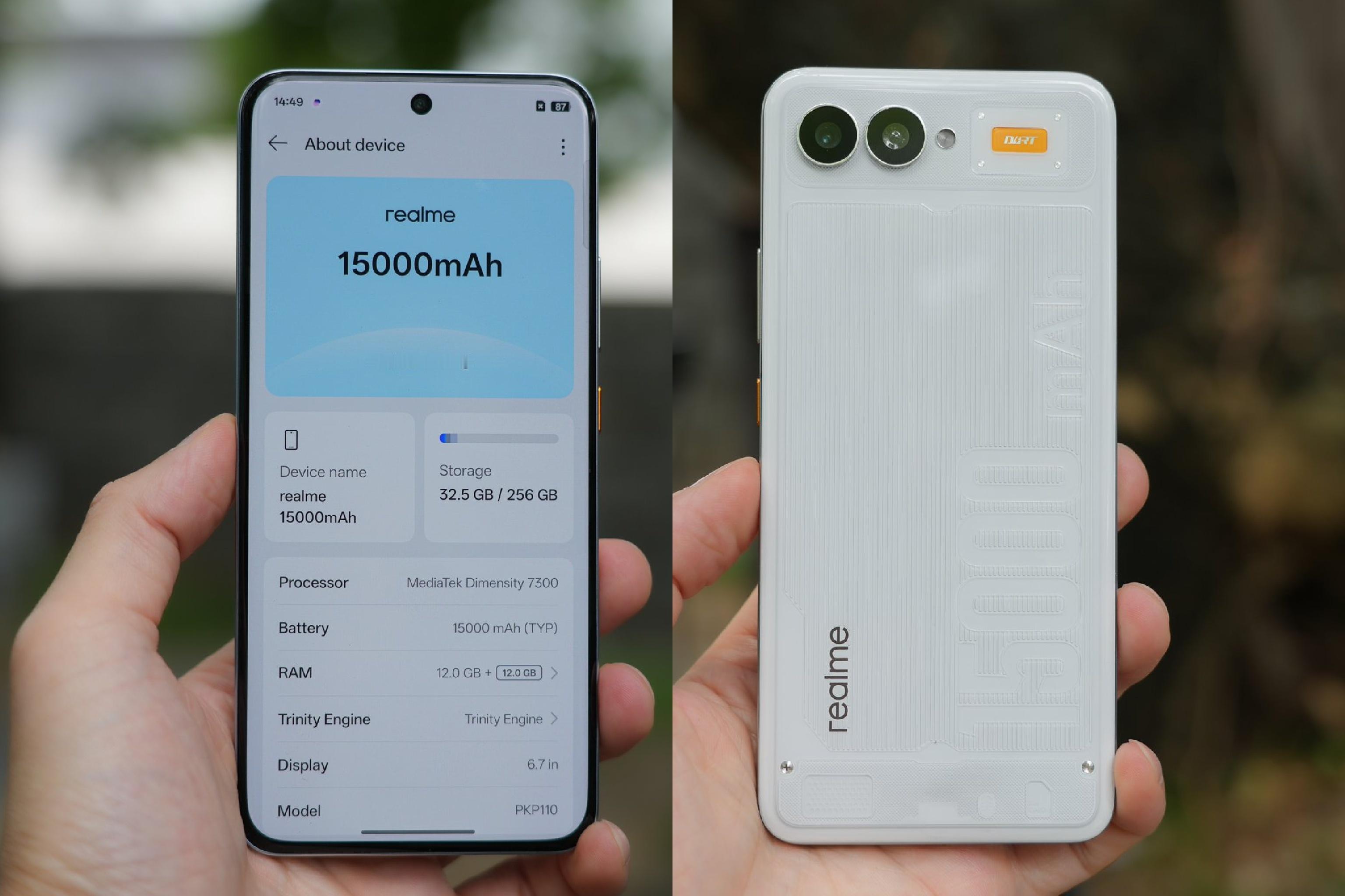realme15000mAh工程机，6.7英寸屏幕，天玑7300，后置双摄，能