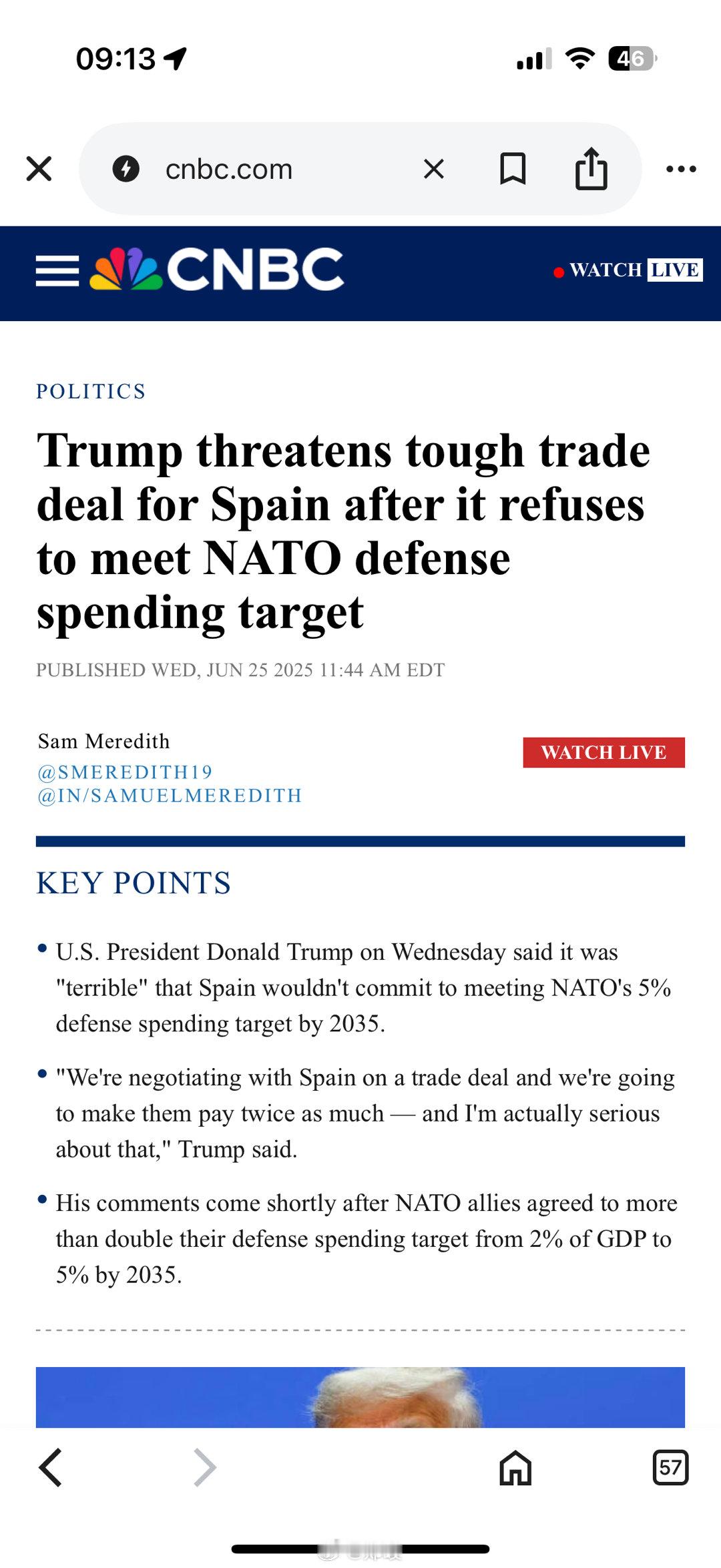 不加军费就等着加关税美国总统特朗普周三表示，西班牙拒绝达到北约国防开支占国内生产