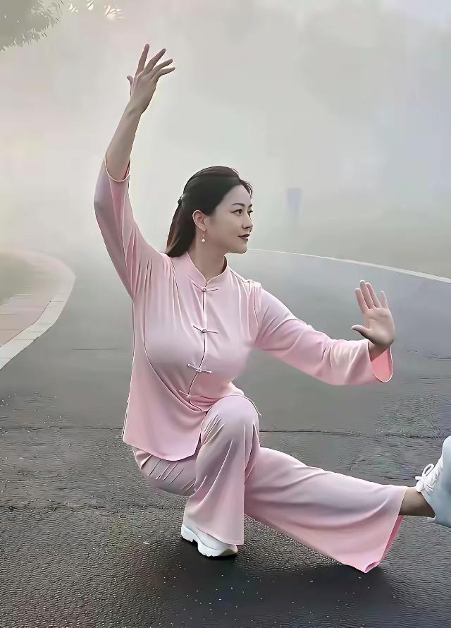 姑娘爱上太极拳，每天早晚坚持练。一招一式皆到位，呼吸吐纳气连绵。