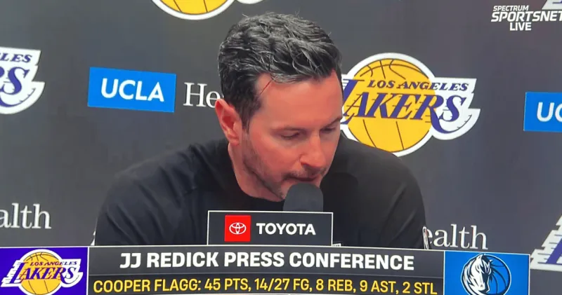 NBA常规赛湖人以128-134不敌独行侠赛后JJ-雷迪克谈及球队轮换：“说