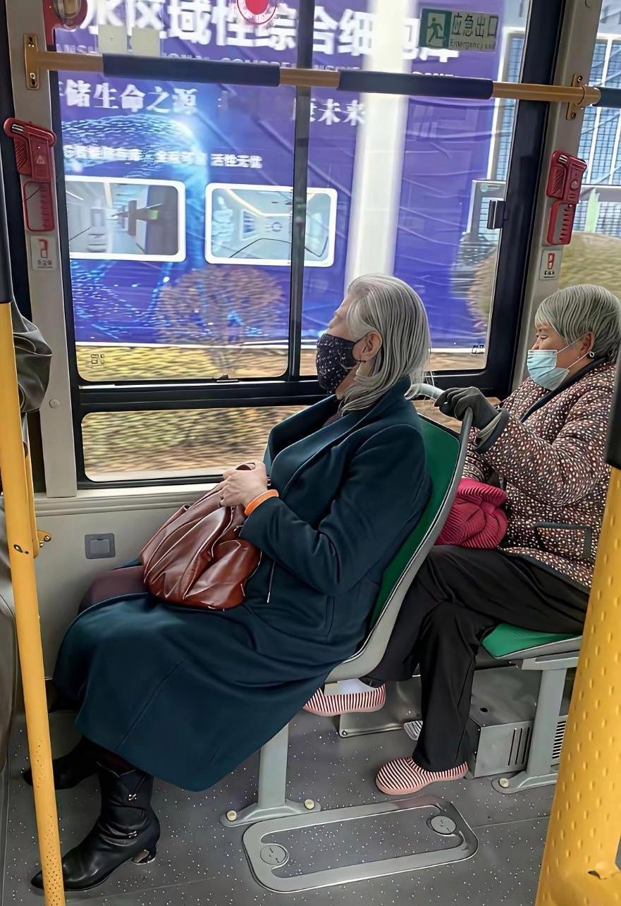唉哟喂！公交车上两个老太，展现出不同的人生。某地公交车上，一前一后坐着两位老