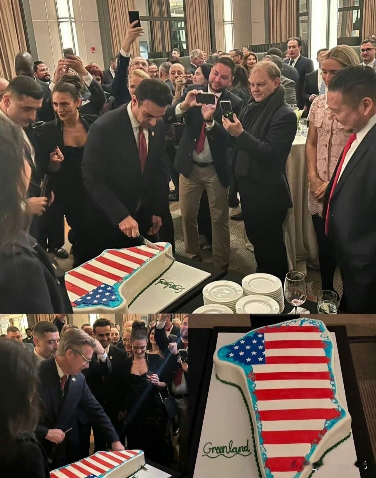 这是不是太狂了，为了庆祝川普第二任期一周年，美国议员把格陵兰做成了蛋糕！众议员克