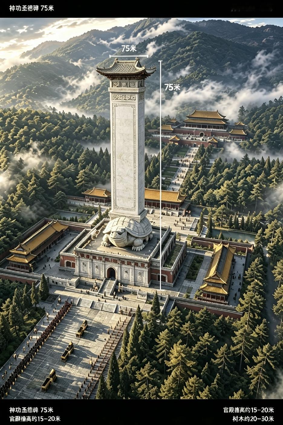 明成祖朱棣，当年打算给朱元璋立一座75米高的神功圣德碑，就是南京阳山碑材。整块碑由一整块山体岩石开凿