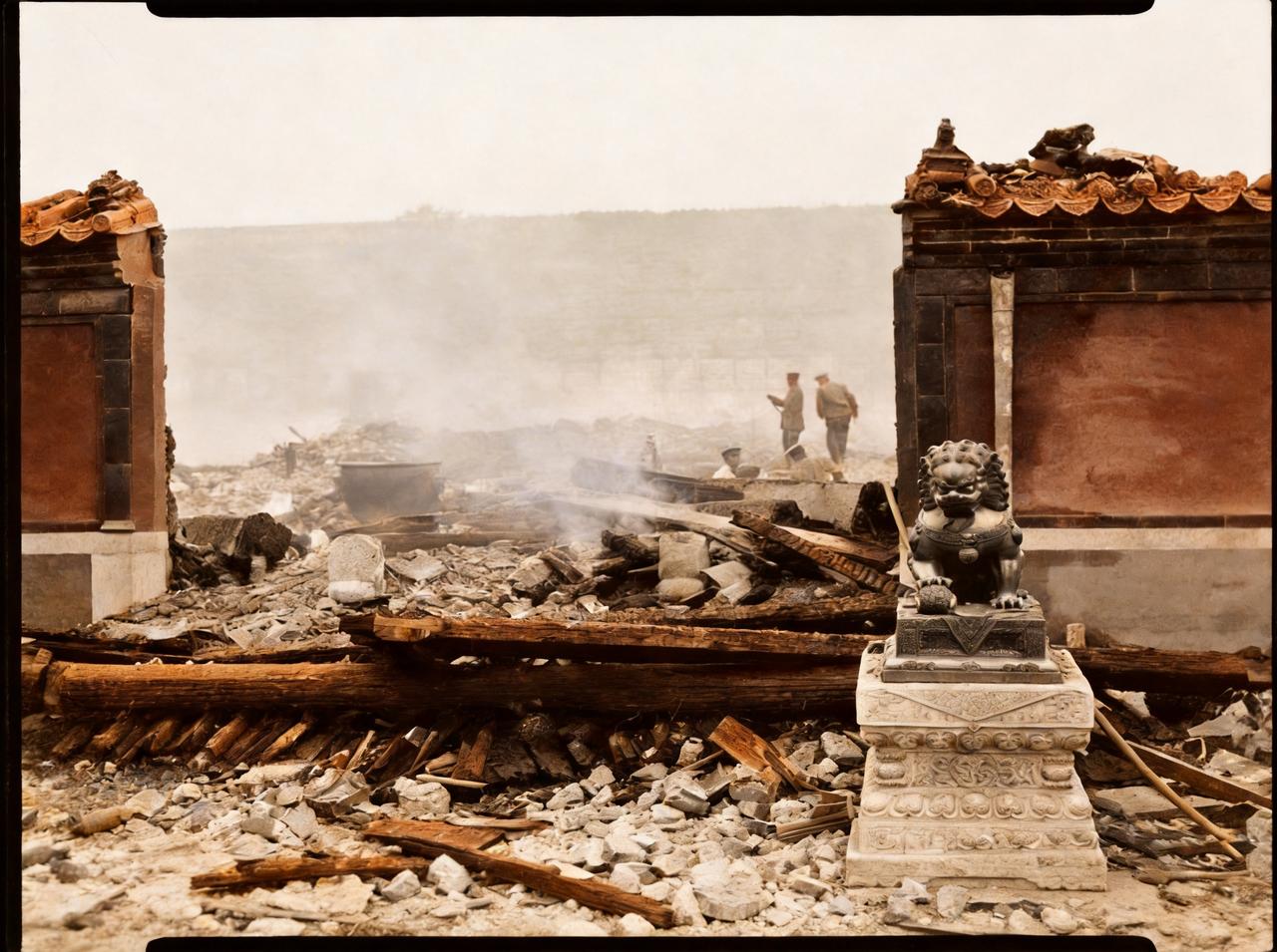 这是百年前轰动全国的紫禁城大火后的场景。1923年6月26日夜，北京故宫西北角冒