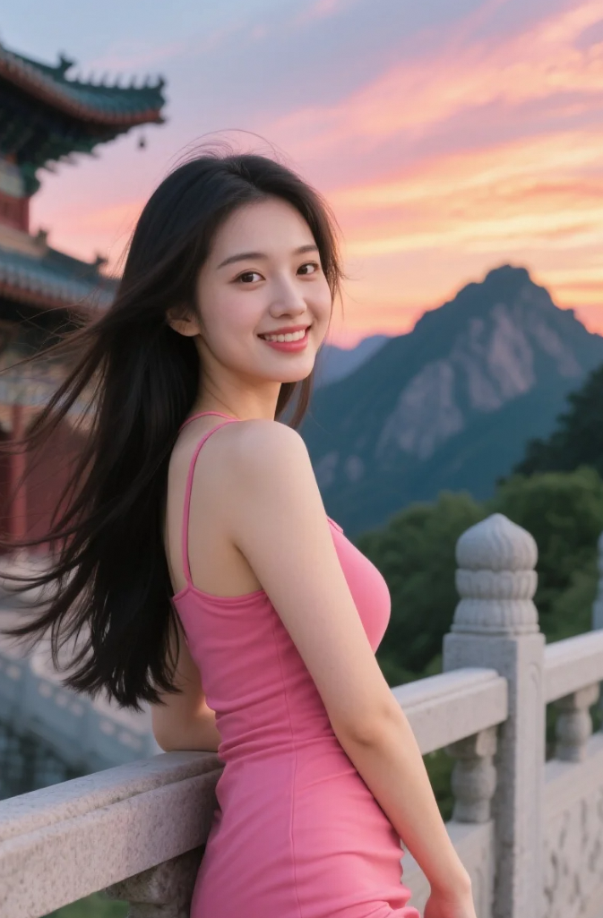 老君山的黄昏很美，但她的笑容更让人心动