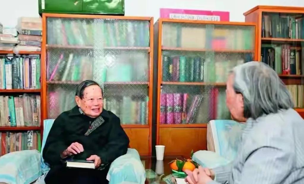 2016年，杨振宁坐在邓稼先家的老沙发上，与<em>许鹿希</em>促膝长谈。这张沙发是1971年
