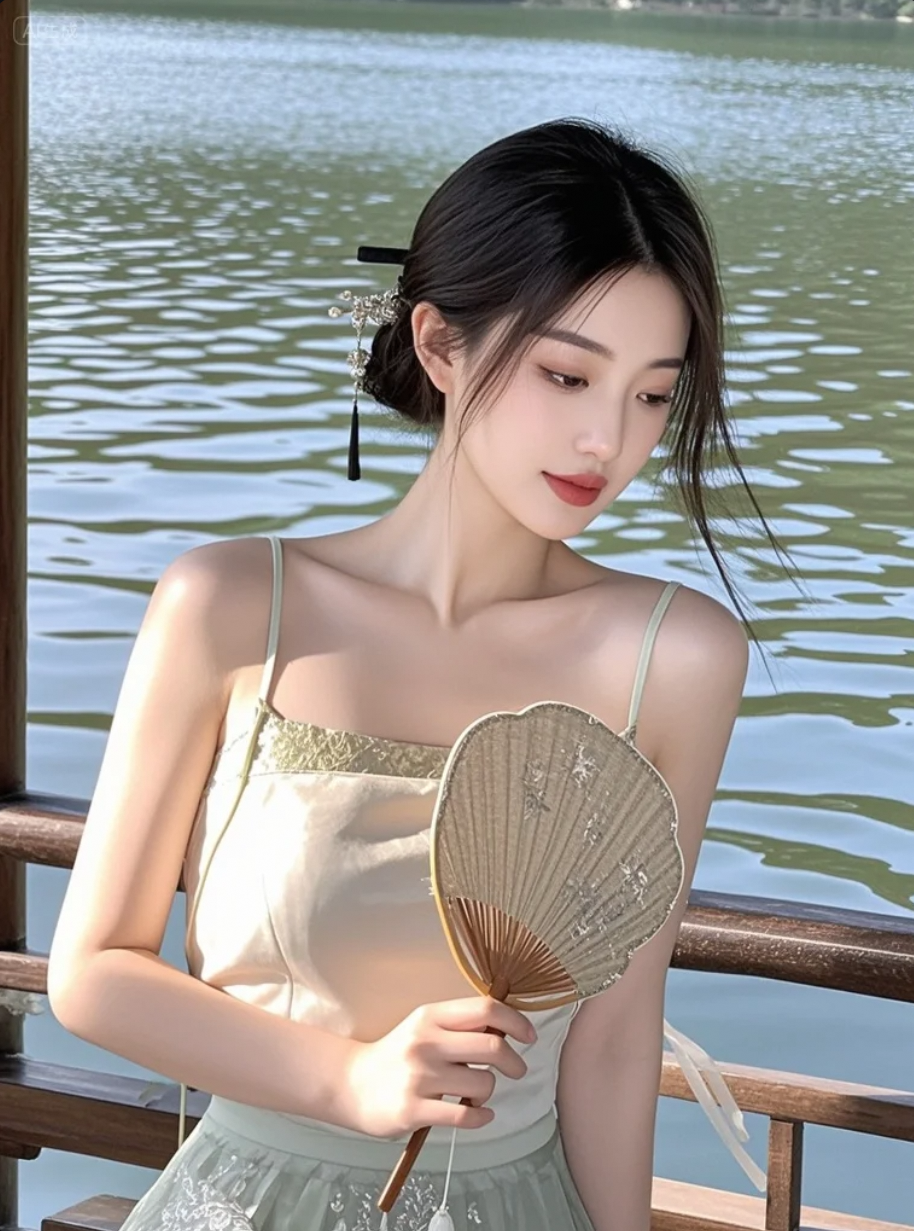 她轻轻一扇，仿佛连蝉鸣都为她停歇